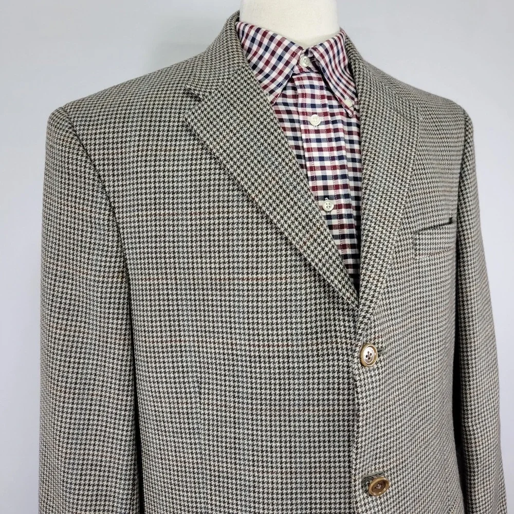 Tommy Hilfiger Men's Sport Coat Blazer Three Button Flannel Wool Houndstooth 46L